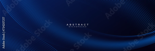 Abstract glowing geometric oval lines on dark blue background. Motion curve lines. Modern futuristic shiny blue lines design. Suit for corporate, business, brochure, banner, cover, presentation