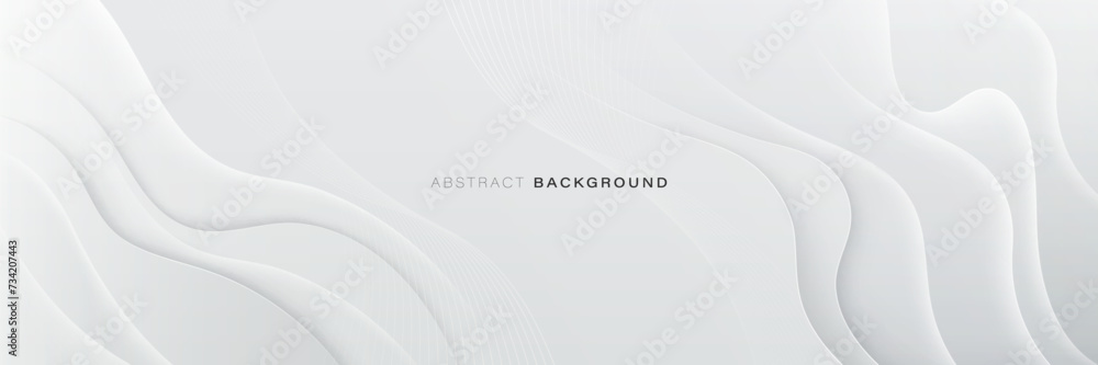 White abstract background with glowing wave lines. Elegant wavy overlap layer. Modern texture design. Smooth and clean light gray banner template. Vector illustration - obrazy, fototapety, plakaty 