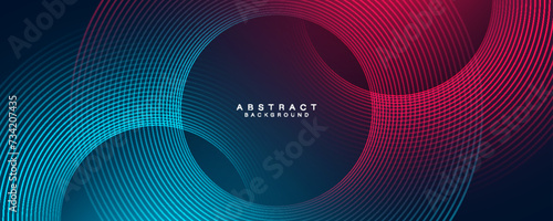 Futuristic abstract background with blue and red light effect. Glowing circle lines design. Gradient geometric lines pattern. Modern banner template. Suit for poster, brochure, cover, presentation