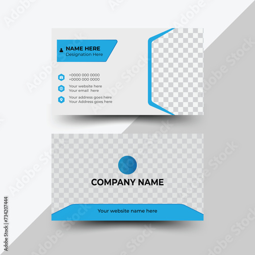 Double sided smart business card design, Landscape, Vector illustration, Modern blue and off white and creative shape business card. business card for business and personal use. print.