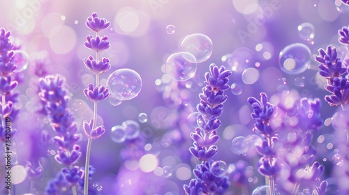  a close up of a bunch of flowers with soap bubbles in the middle of the picture and a blurry background of water droplets on the top of the flowers.