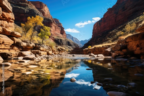 Sinuous river between deep canyons, natural beauty., generative IA