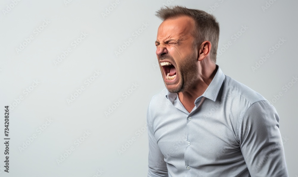 Angry young man screaming. Anger expression concept Angry young man screaming. Anger expression concept