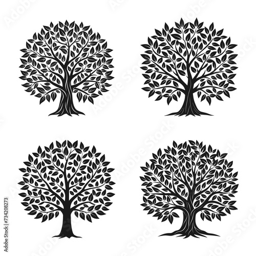 Fototapeta Naklejka Na Ścianę i Meble -  Set of silhouettes of tree crowns with leaves. Family tree symbol isolated. Vector EPS 10