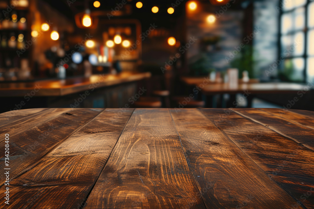 Stylish Wine Bar Background: Subdued Wooden Table View Stylish Wine Bar Background: Subdued Wooden Table View