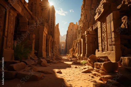 Old ruins in arid desert under the sun., generative IA