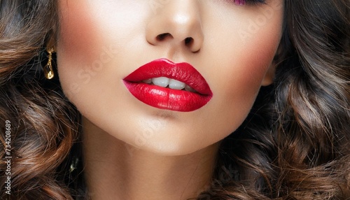 women s lips with bright lipstick close up fashion makeup