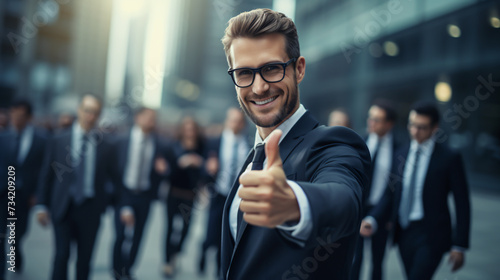 Businessman giving thumbs up. photo