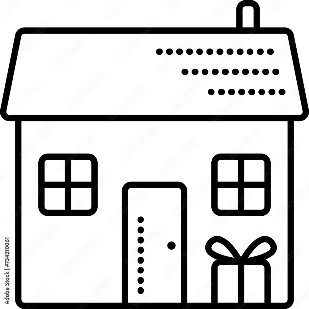 Delivery to home, black line vector icon, pictogram of house and gift near the door Delivery to home, black line vector icon, pictogram of house and gift near the door