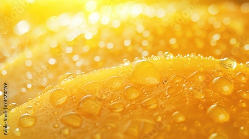  a close up of a slice of lemon with water drops on it and the sun shining in the backgrouds of the image in the backgroud. photo