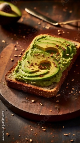 Toasted Bread with Avocado Spread and Sesame Seeds
