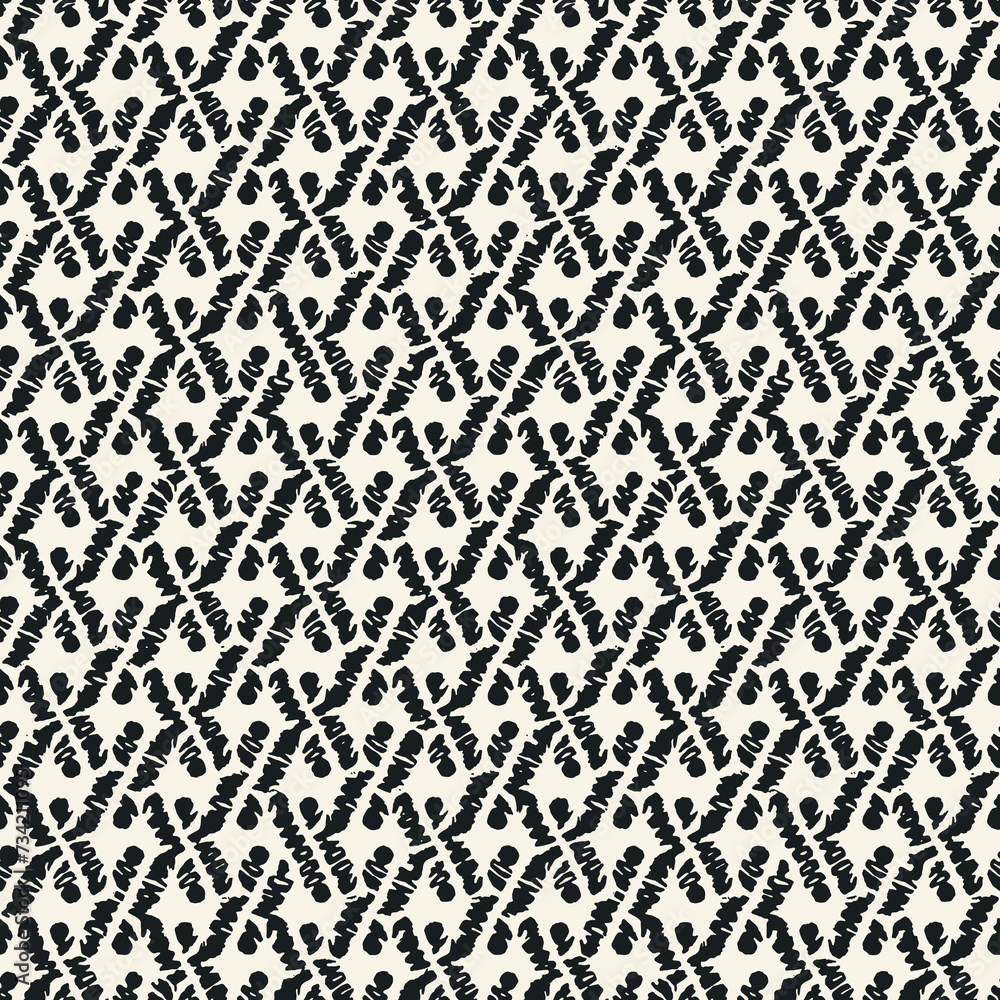 Monochrome Folk Graphic Motif Mottled Textured Pattern