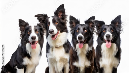 collection of happy border collie dogs portrait sitting standing isolated on white background as transparent png