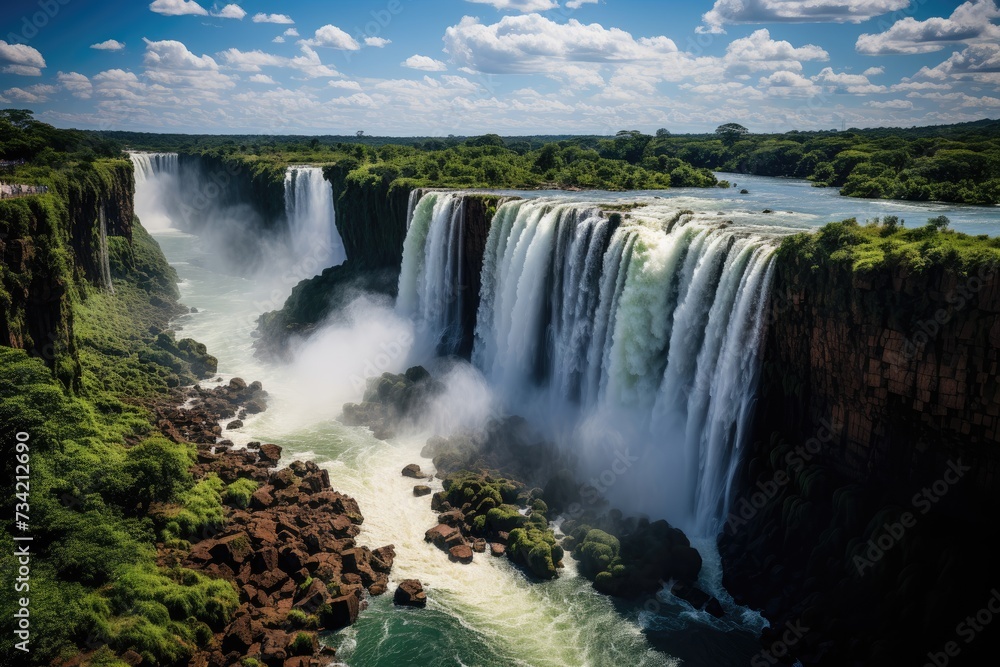 Iguaçu Falls impressive waterfalls and lush vegetation., generative IA Iguaçu Falls impressive waterfalls and lush vegetation., generative IA
