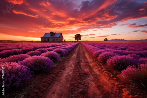 Magic sunset over a lavender field., generative IA © JONATAS
