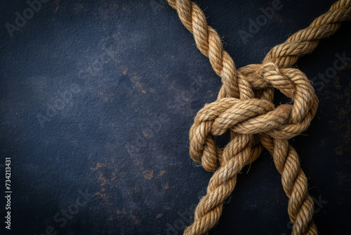 Rope knot on dark background, close up