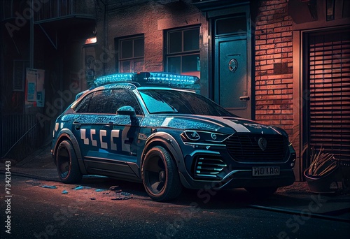 Police Car Blue. Generative AI photo