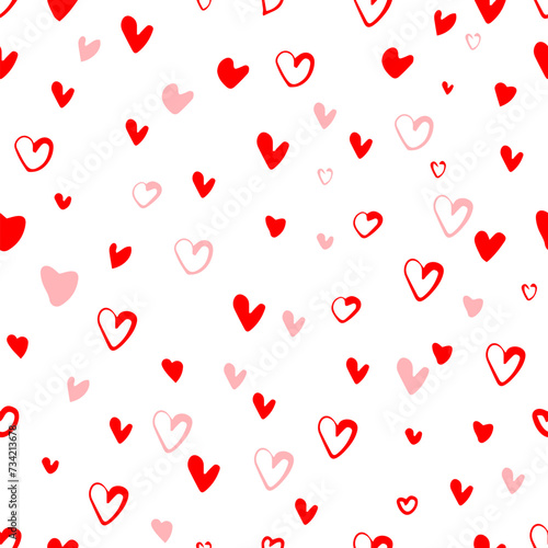 Seamless pattern of small red hearts. With love. hand drawing. Not AI. Happy Valentine's Day. Vector illustration