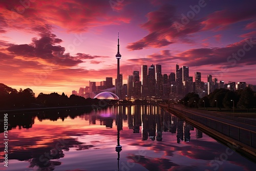 Spectacular sunset over urban buildings., generative IA