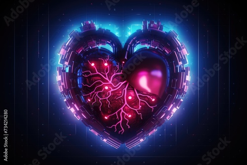 Cyberpunk high-tech neon glowing heart cyber Valentine, Cyberpunk high-tech neon glowing heart natural shape, Ai generated