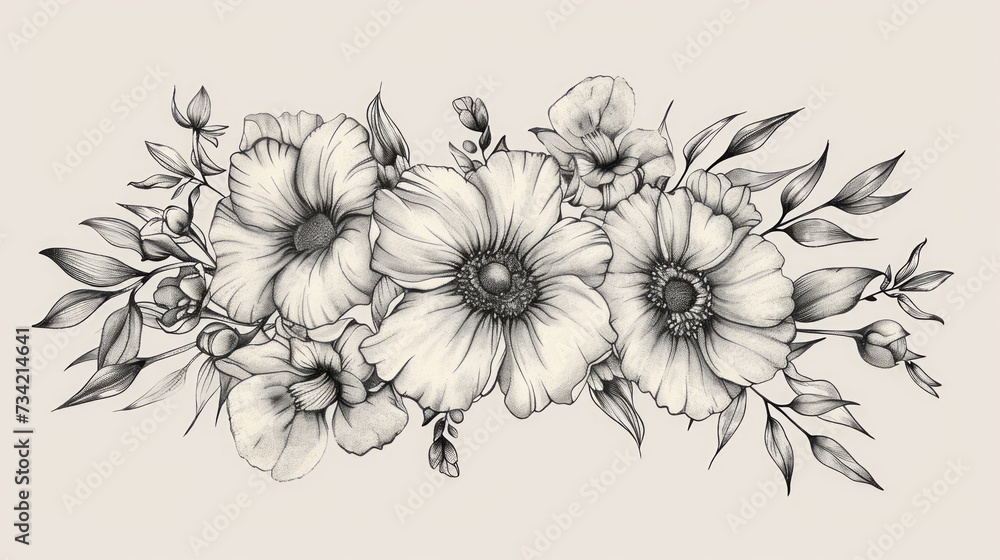 Floral hand drawing illustration Generative AI - obrazy, fototapety, plakaty 