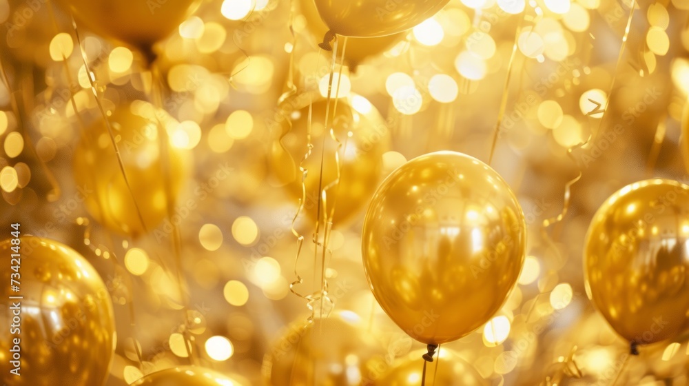 Happy New Year Illustration with Golden Balloons Generative AI Happy New Year Illustration with Golden Balloons Generative AI