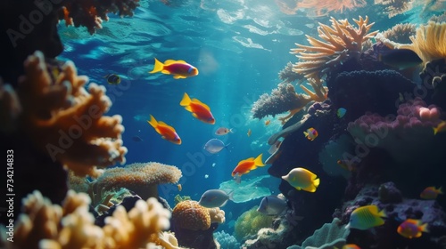 Healthy Coral Reef with Colorful Fish Generative AI © Alex