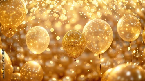 Happy New Year Illustration with Golden Balloons Generative AI