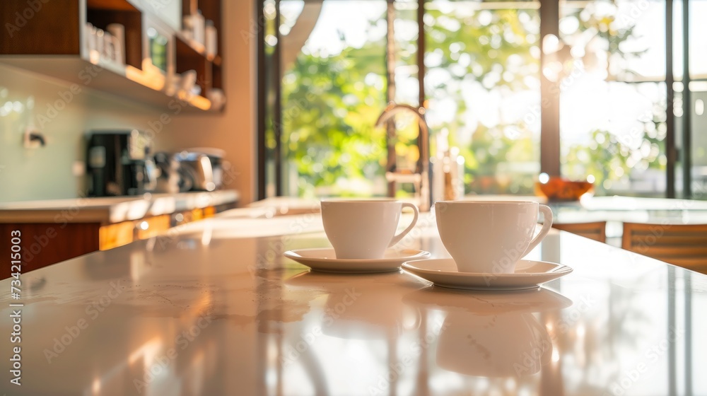 Modern Kitchen Background with Coffee Set Generative AI