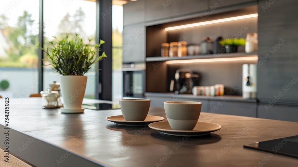 Modern Kitchen Background with Coffee Set Generative AI Modern Kitchen Background with Coffee Set Generative AI
