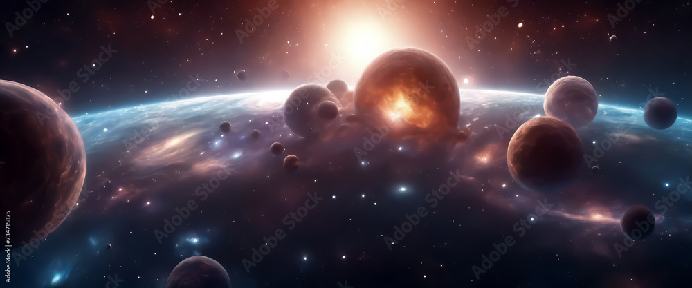 Planets in space. Boundless universe. Cosmic star nebulas. Fantastic space background. AI generated