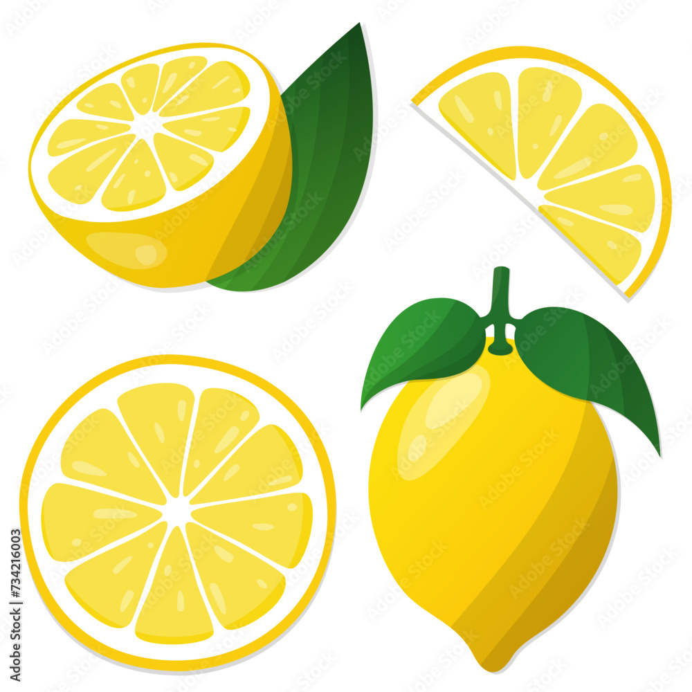 Set of four of lemon fruits - vector CMYK