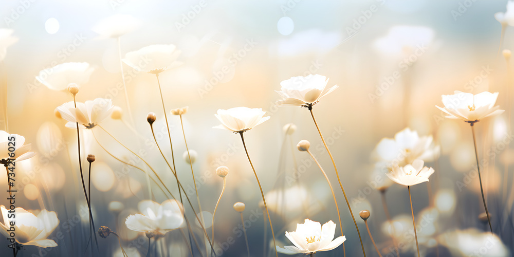 Abstract bokeh white flowers background