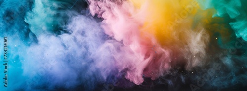 Rainbow powder dust explosion, background color. Abstract powder splash paint explode texture wallpaper concept cloud creative dust. Ink rainbow smoke design.