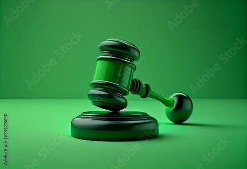 green gavel judge on green background. Generative AI photo