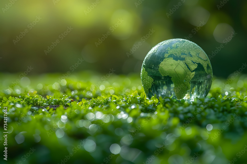 world environment and Earth day concept with green globe banner with copy space world environment and Earth day concept with green globe banner with copy space