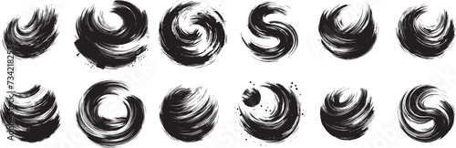 black and white shapes paint stroke, ink brush stroke, brush, circle or texture photo