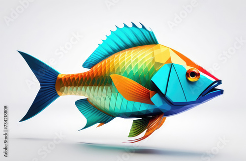 Polygonal illustration fish Silhouette of a fish, triangle low polygon style. Geometrical illustration of white and yellow isolated on white background photo