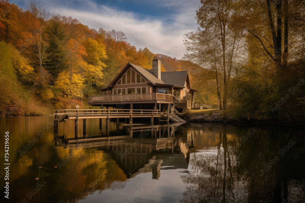 Obraz premium Idyllic Waterside Retreat: Embrace Nature's Serenity