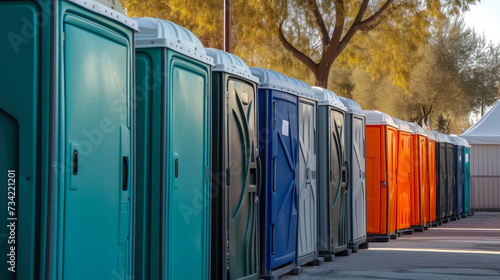 Portable Lavatories in Line: Side-by-Side View photo