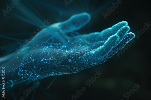 a hand with glowing blue lights on it