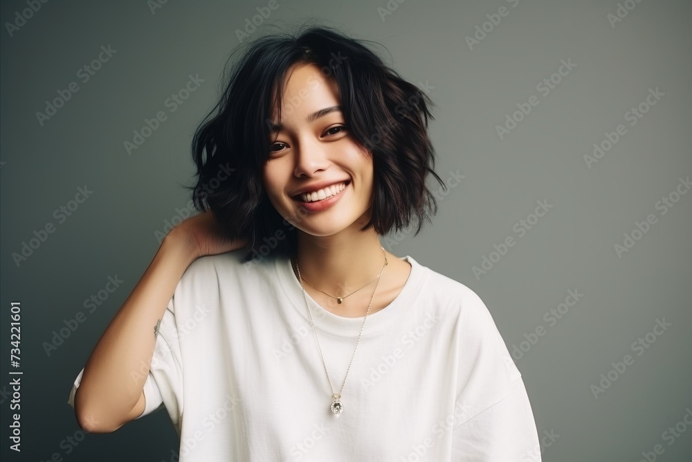 Portrait of a beautiful young asian woman smiling and looking at camera Portrait of a beautiful young asian woman smiling and looking at camera