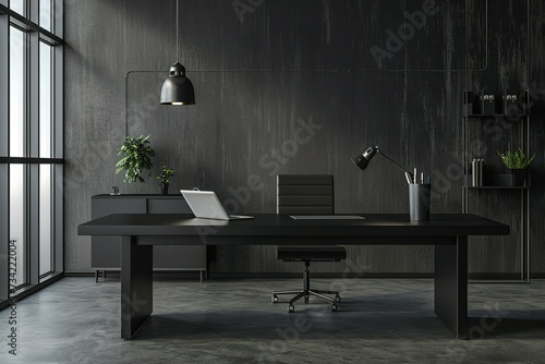 black office table with an office set up