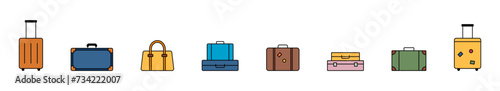 Luggage icon set. Suitcase, baggage, valise icons. Travel bags icon collection