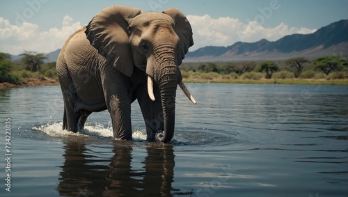 African Elephant stands at edge of water