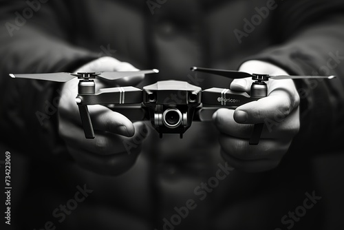 hands of a man holding a remote-controlled drone