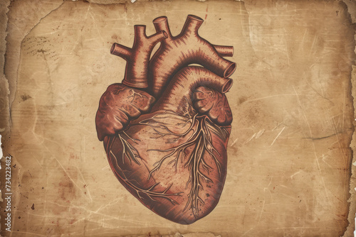 Human heart banner, vintage illustration. photo