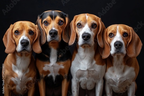 Portrait of beagle dogs on a black background