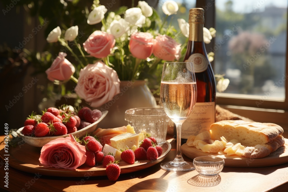 Rosé sparkling wine shines in Sunday brunch., generative IA