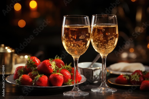 Elegance champagne, strawberries and sophisticated celebration., generative IA © JONATAS